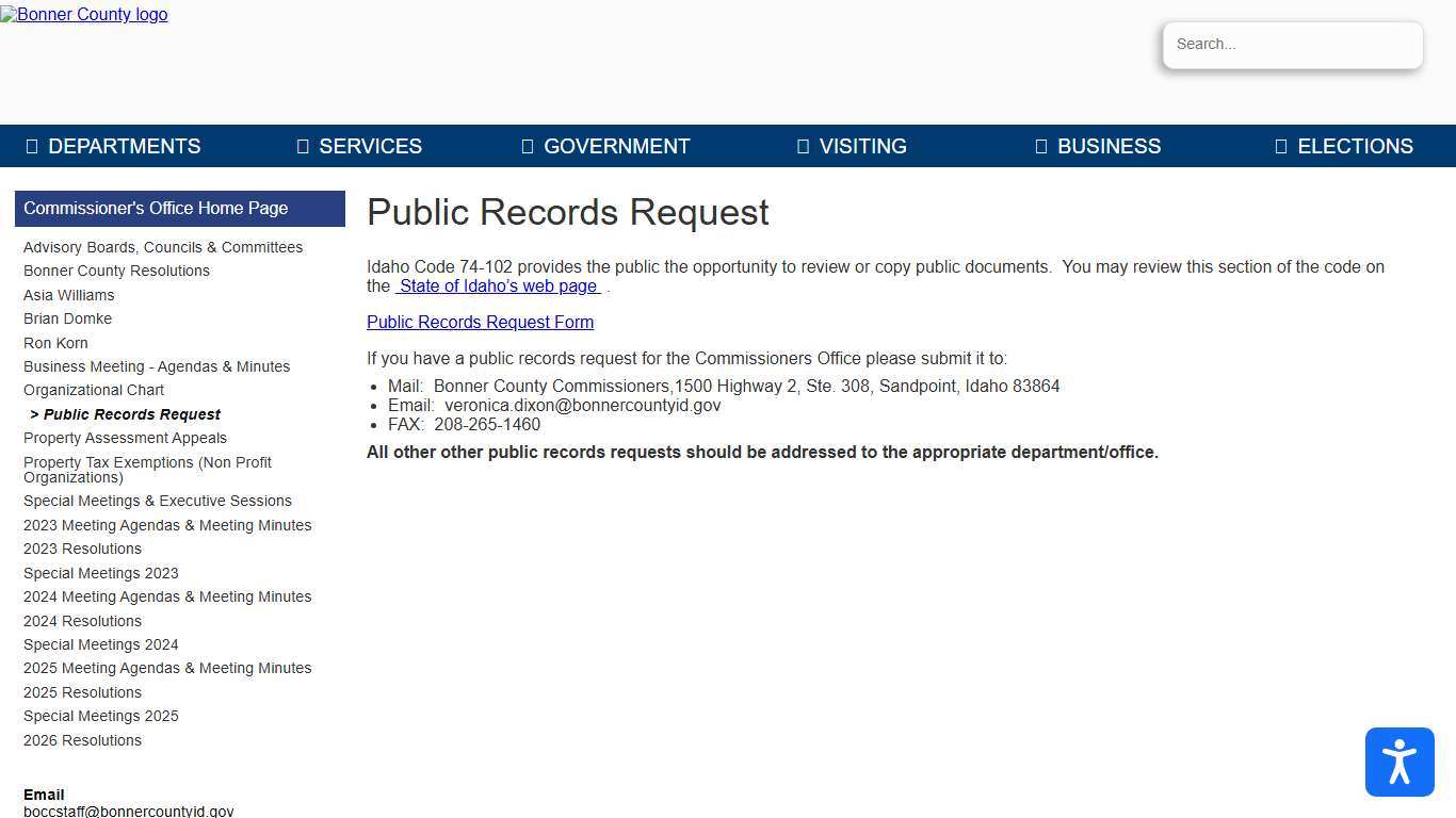Bonner County Idaho Official Website - Public Records Request